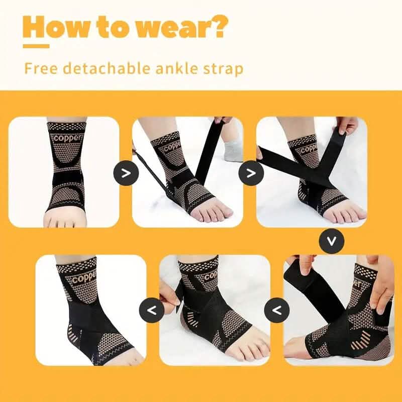 2-Pieces: Copper Adjustable Compression Ankle Guards Wellness - DailySale