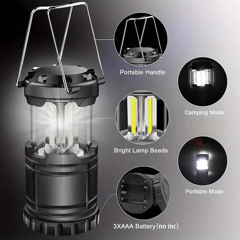 2-Pieces: Super Bright LED Camping Lantern - Portable and Collapsible Emergency Flashlight with Battery Power Outdoor Lighting - DailySale