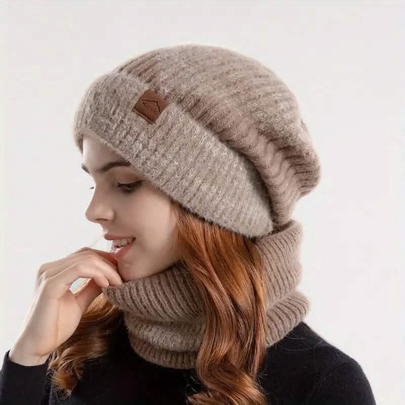 2-Pieces: Two-Tone Warm Knit Winter Hat Women's Shoes & Accessories Khaki - DailySale