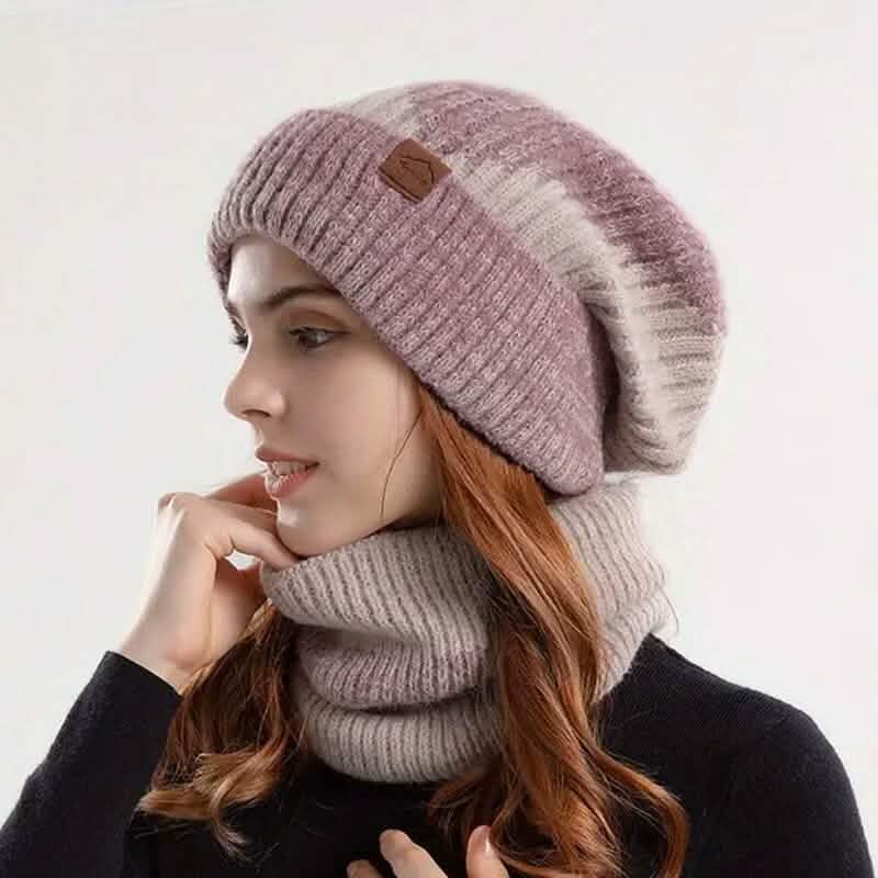 2-Pieces: Two-Tone Warm Knit Winter Hat Women's Shoes & Accessories Light Pink - DailySale