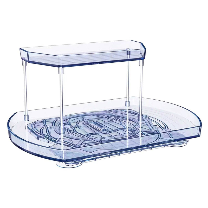 2-Tier Turntable Organizer Rectangular Refrigerator Spinner Storage Rack with 360° Rotatable Slide Rail Kitchen Storage - DailySale