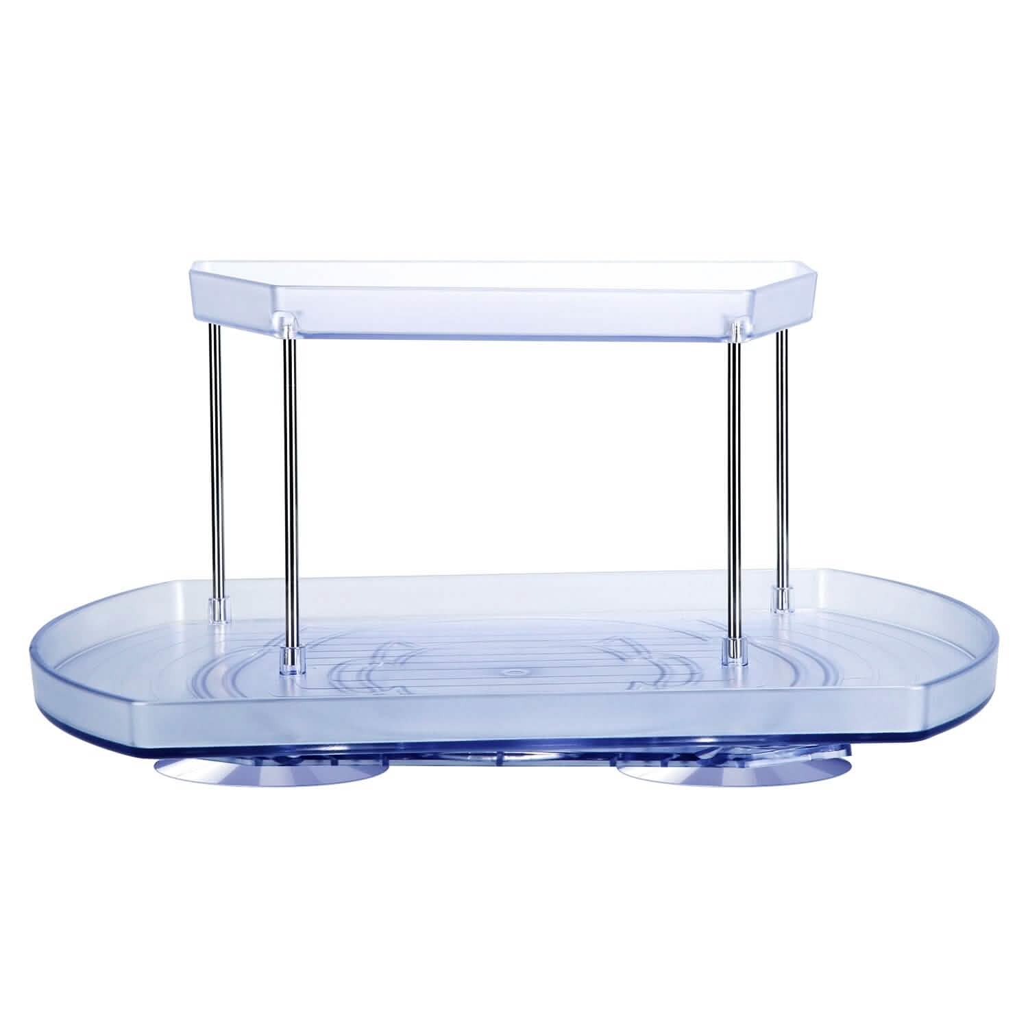 2-Tier Turntable Organizer Rectangular Refrigerator Spinner Storage Rack with 360° Rotatable Slide Rail Kitchen Storage - DailySale