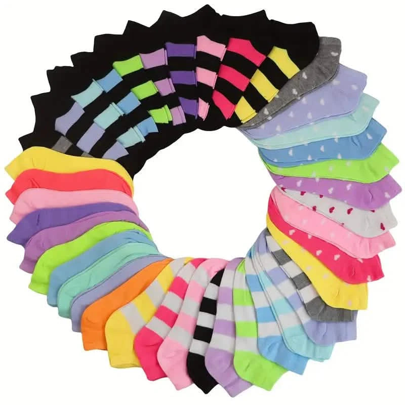 20-Pairs: Candy Color Socks, Casual & Breathable Low Cut Ankle Socks, Women's Stockings & Hosiery Women's Shoes & Accessories - DailySale