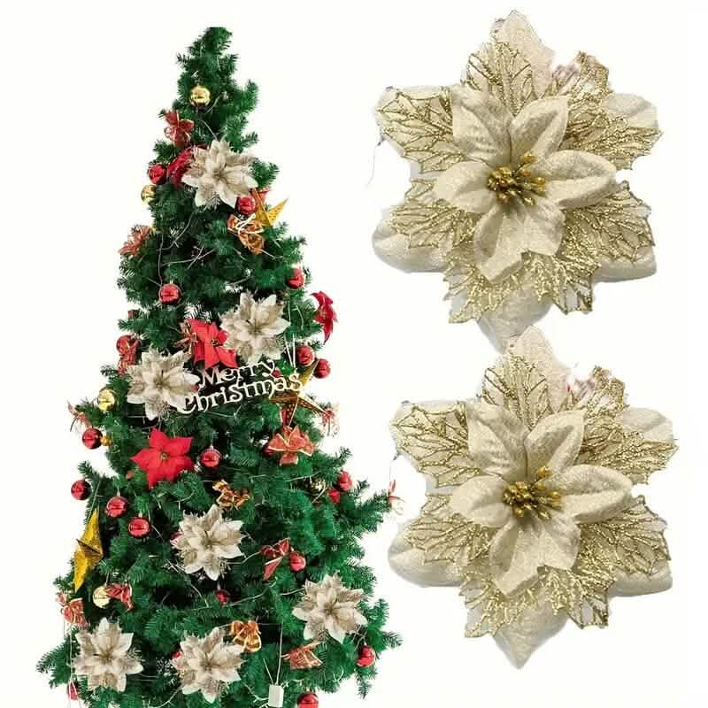 20-Pieces: Artificial Poinsettia Flowers Christmas Ornament Holiday Decor & Apparel - DailySale