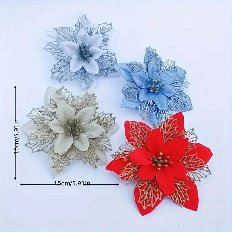 20-Pieces: Artificial Poinsettia Flowers Christmas Ornament Holiday Decor & Apparel - DailySale