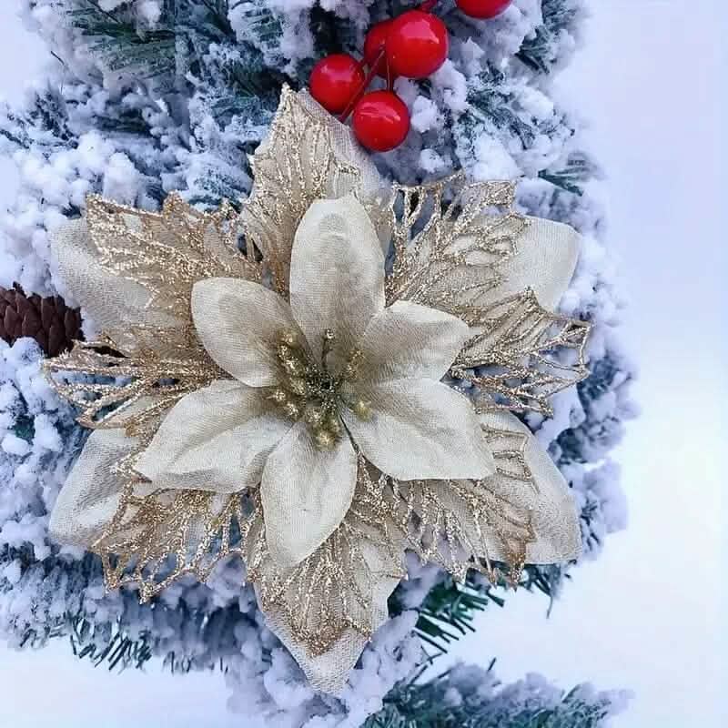 20-Pieces: Artificial Poinsettia Flowers Christmas Ornament Holiday Decor & Apparel Gold - DailySale