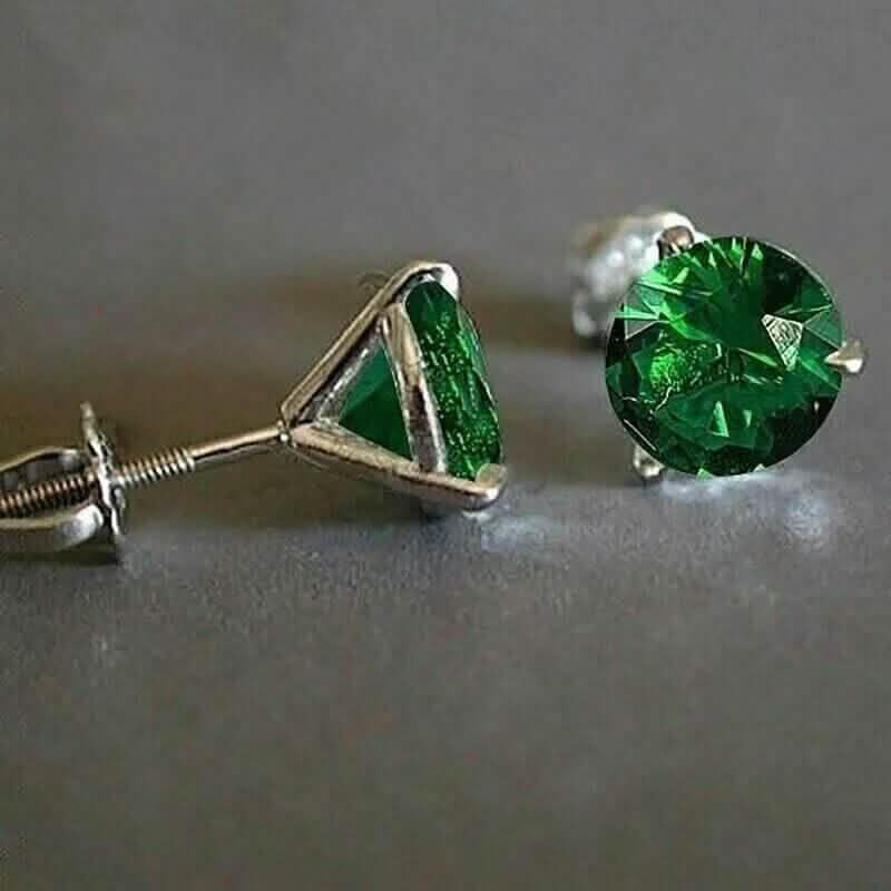 2.00 Ct Round Cut Natural Emerald Solitaire Stud Earrings 14k White Gold Earrings - DailySale