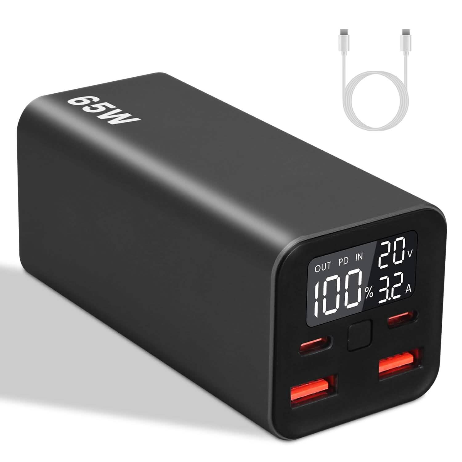 20000mah 65W USB-C PD Laptop Power Bank Fast Charging Mobile Accessories Black - DailySale