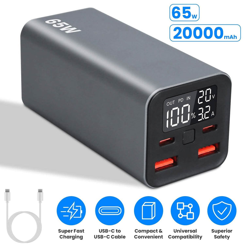 20000mah 65W USB-C PD Laptop Power Bank Fast Charging Mobile Accessories - DailySale