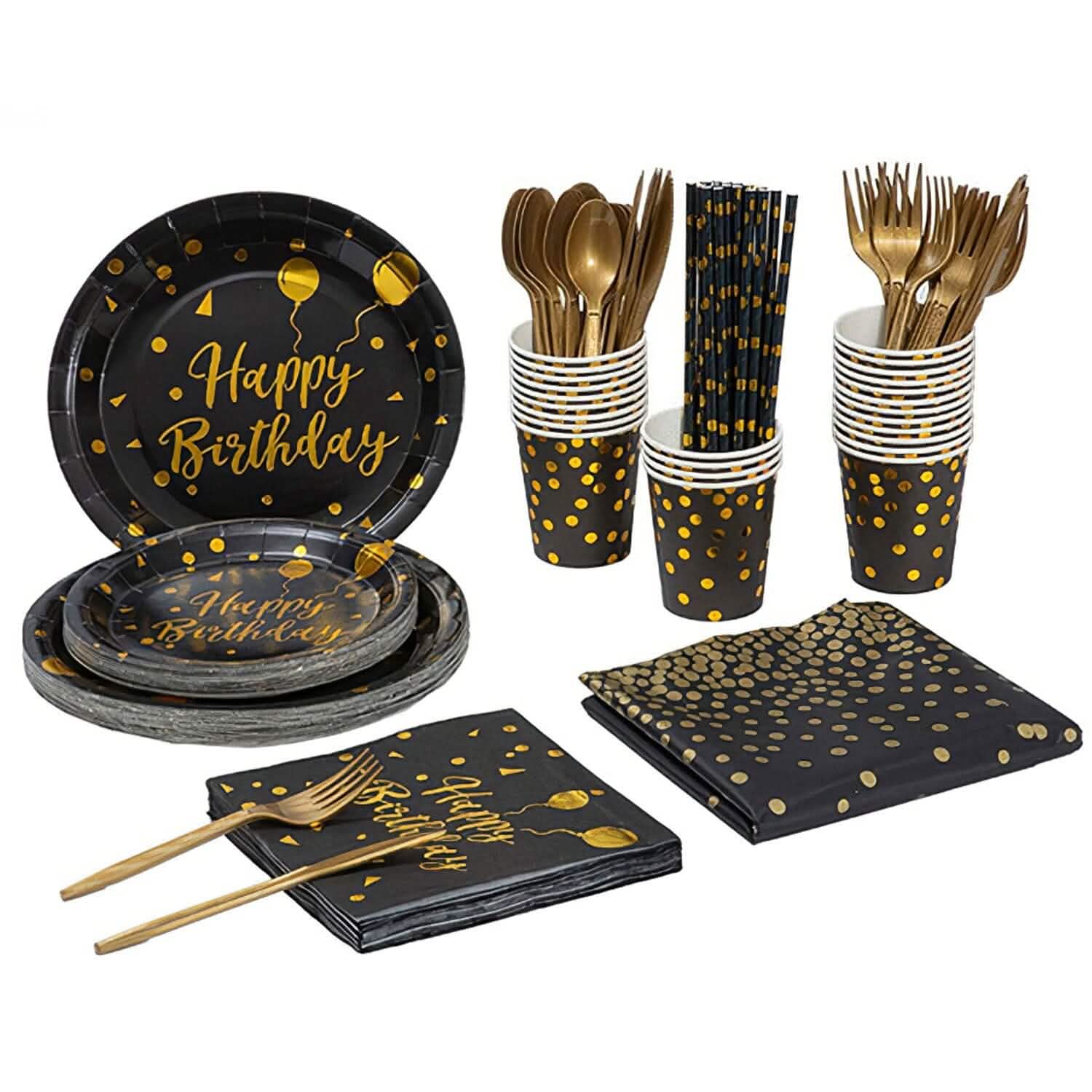 201 Pieces: Black Gold Disposable Dinnerware Set Wine & Dining - DailySale