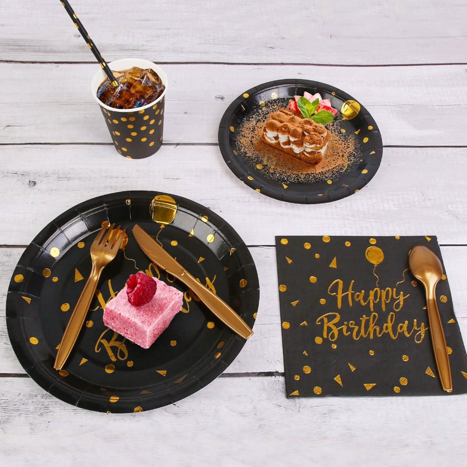201 Pieces: Black Gold Disposable Dinnerware Set Wine & Dining - DailySale