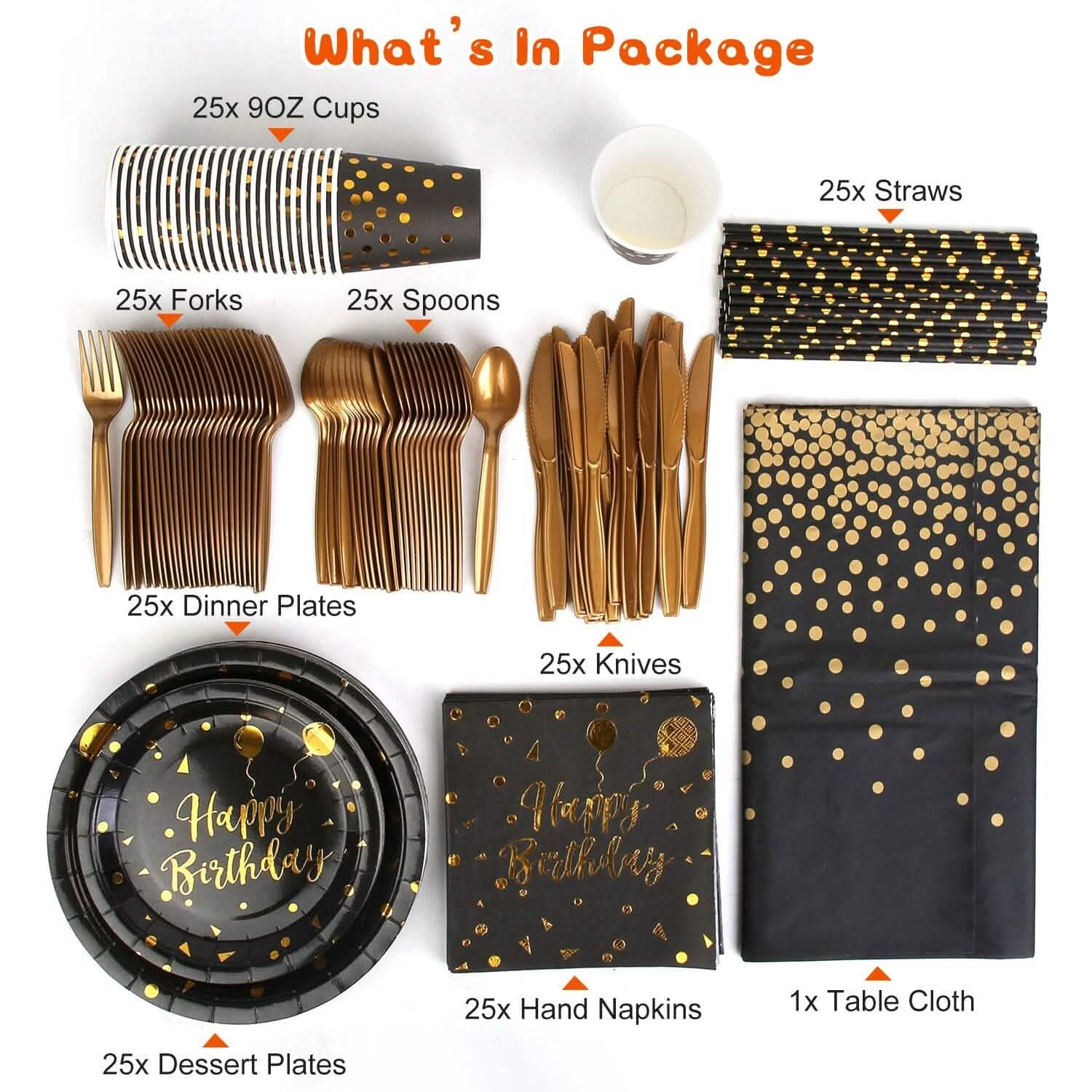 201 Pieces: Black Gold Disposable Dinnerware Set Wine & Dining - DailySale
