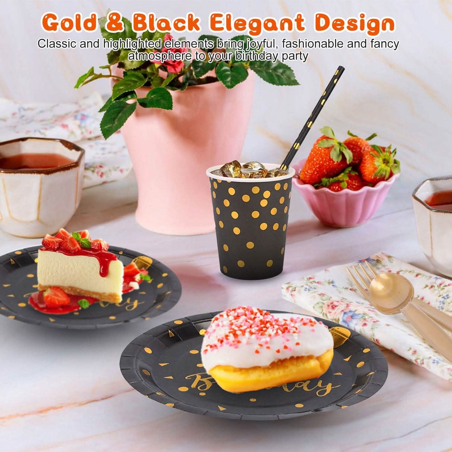 201 Pieces: Black Gold Disposable Dinnerware Set Wine & Dining - DailySale