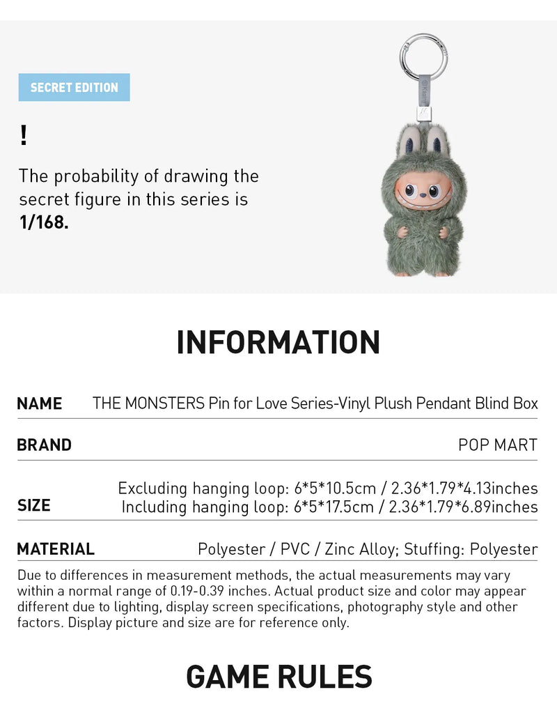 Pop Mart Labubu Pin for Love Series Blind Box (N-Z) Blue