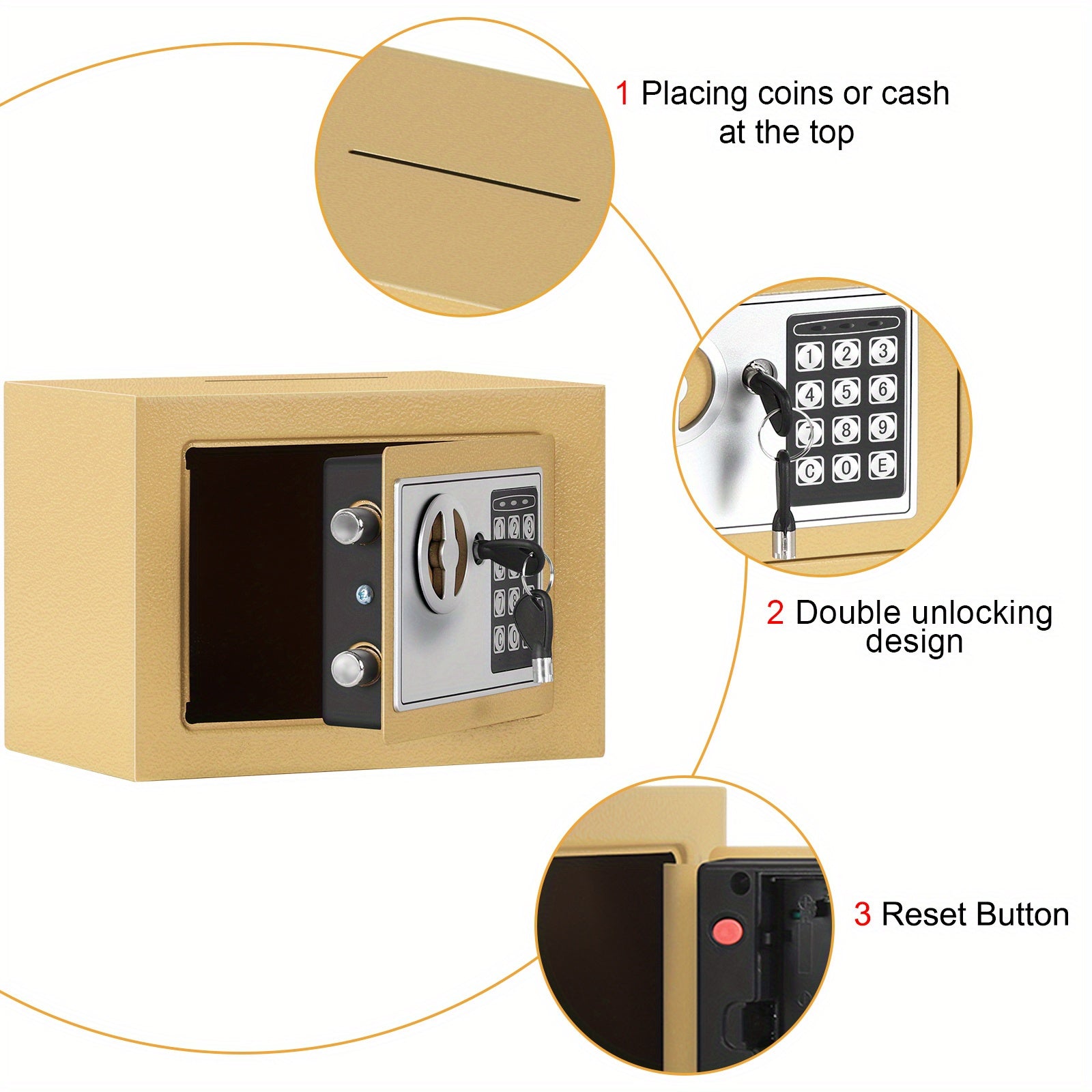 Compact Digital Safe Box – Keypad & Key Access