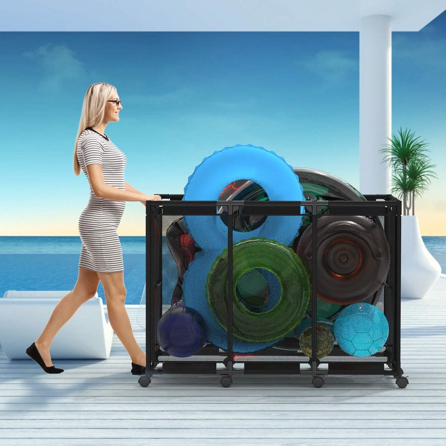 210 Gallon Pool Storage Bin Organizer Rolling Mesh Storage Basket with Lockable Wheels Closet & Storage - DailySale