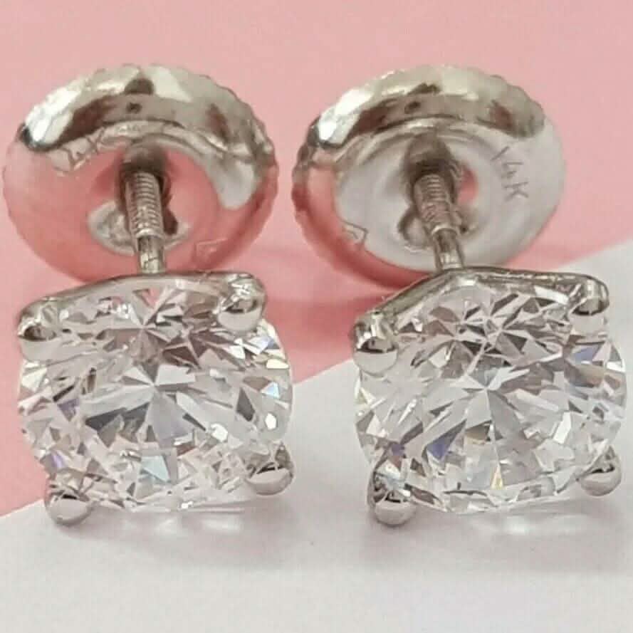 2.15 Ct Diamond Stud Earrings Natural Round Real 14k White Gold Martini F-G/I1 Earrings - DailySale