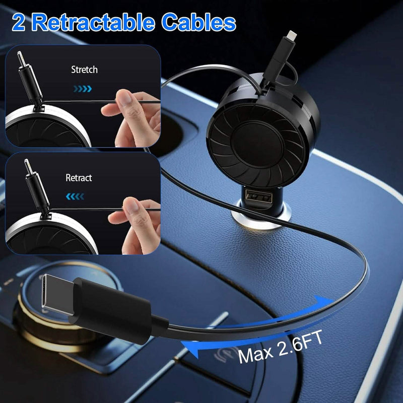 21W 3-in-1 Retractable Car Phone Charger Automotive - DailySale