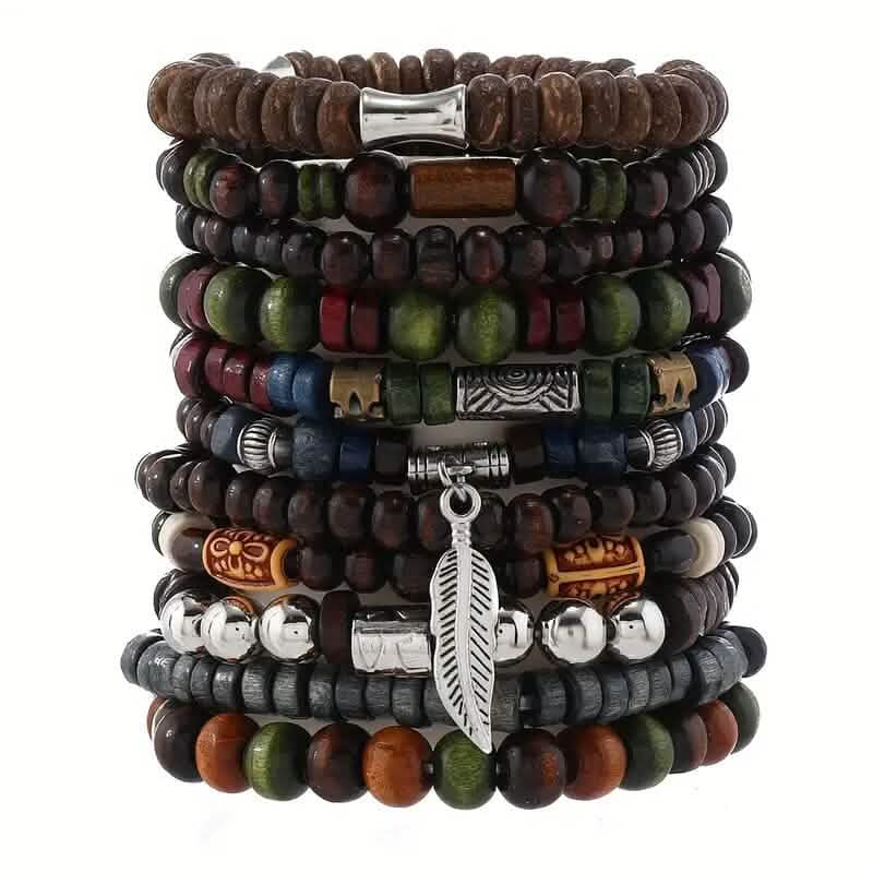 22-Pieces: Bohemian Vintage Wooden Beads Bracelet Set Bracelets - DailySale