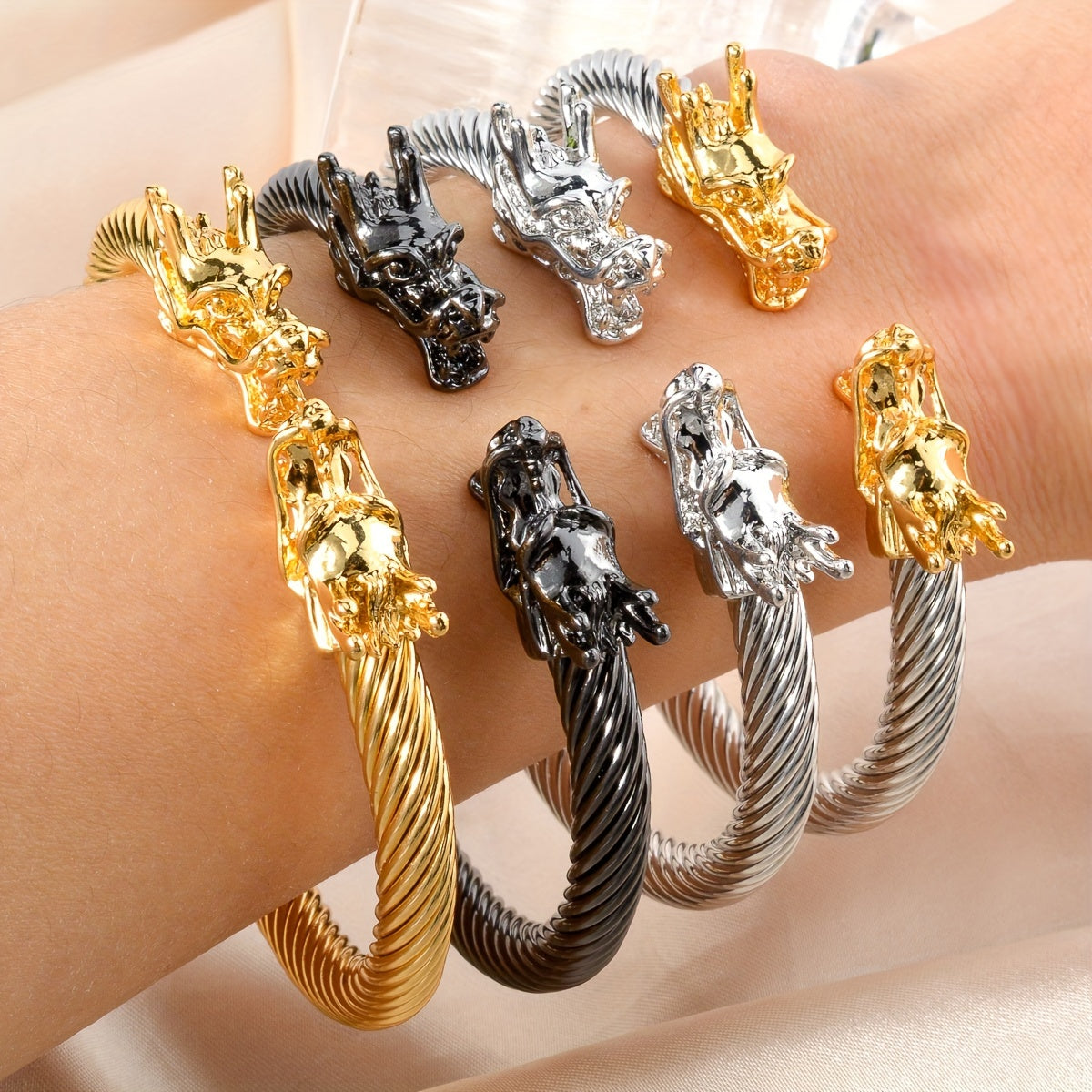 Double Dragon Copper Bracelet – Rock & Hip-Hop Style, Unisex