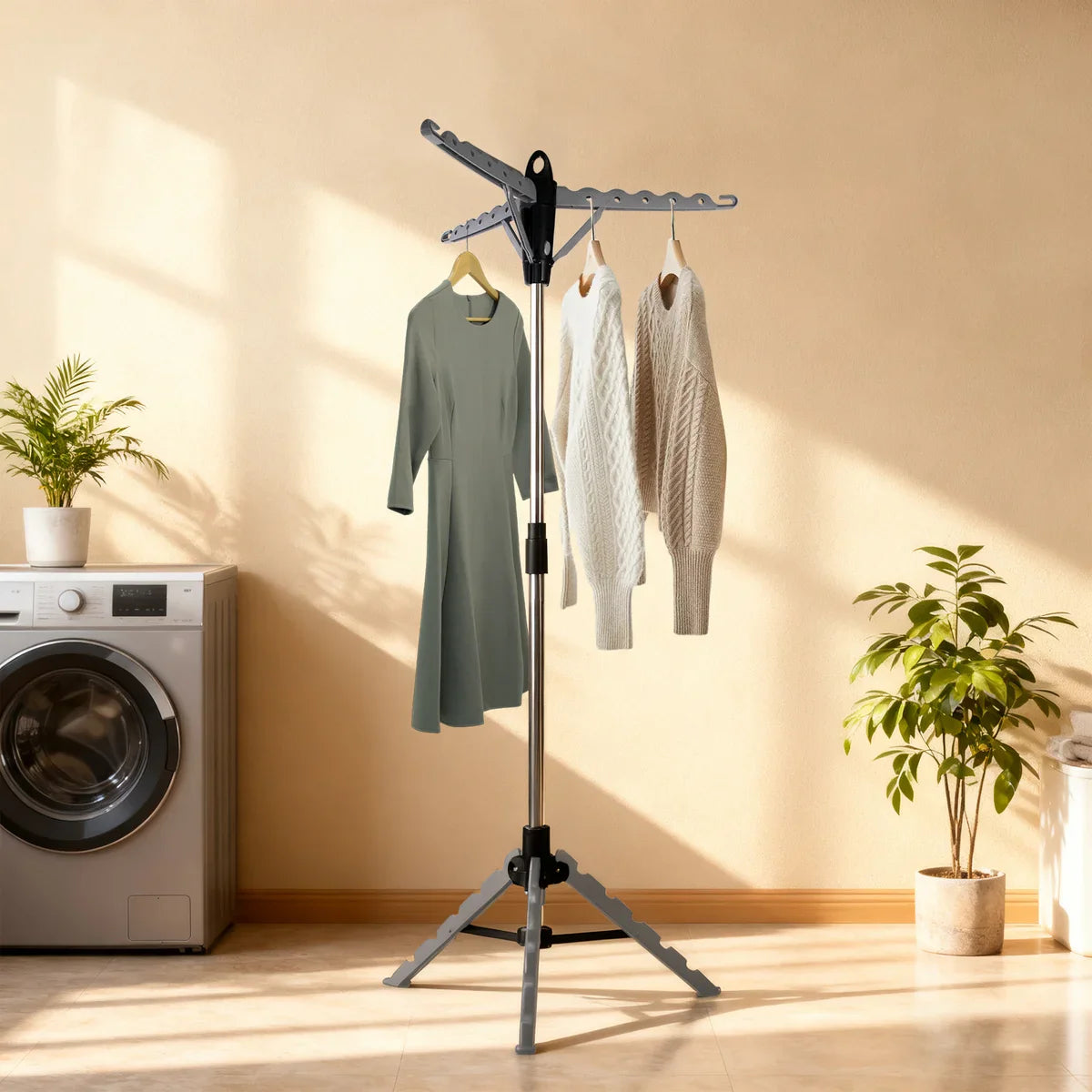 Silver Foldable Tripod Garment Drying Rack