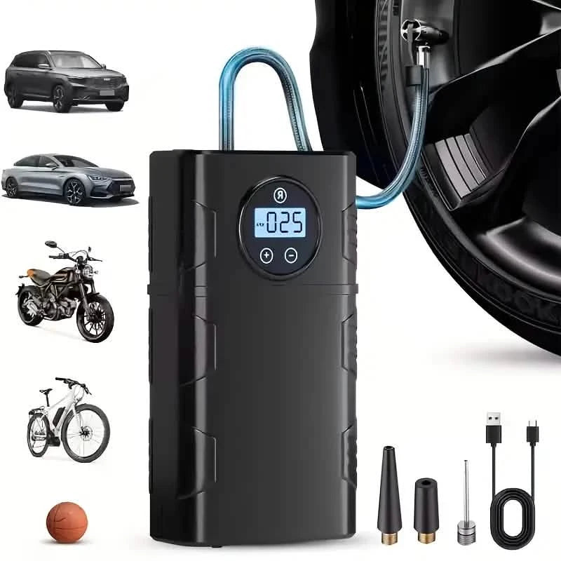 Cordless Air Compressor Electric Air Pump, 12V, 150 PSI, Portable For Car Tires, Motorcycles, Bikes, Black