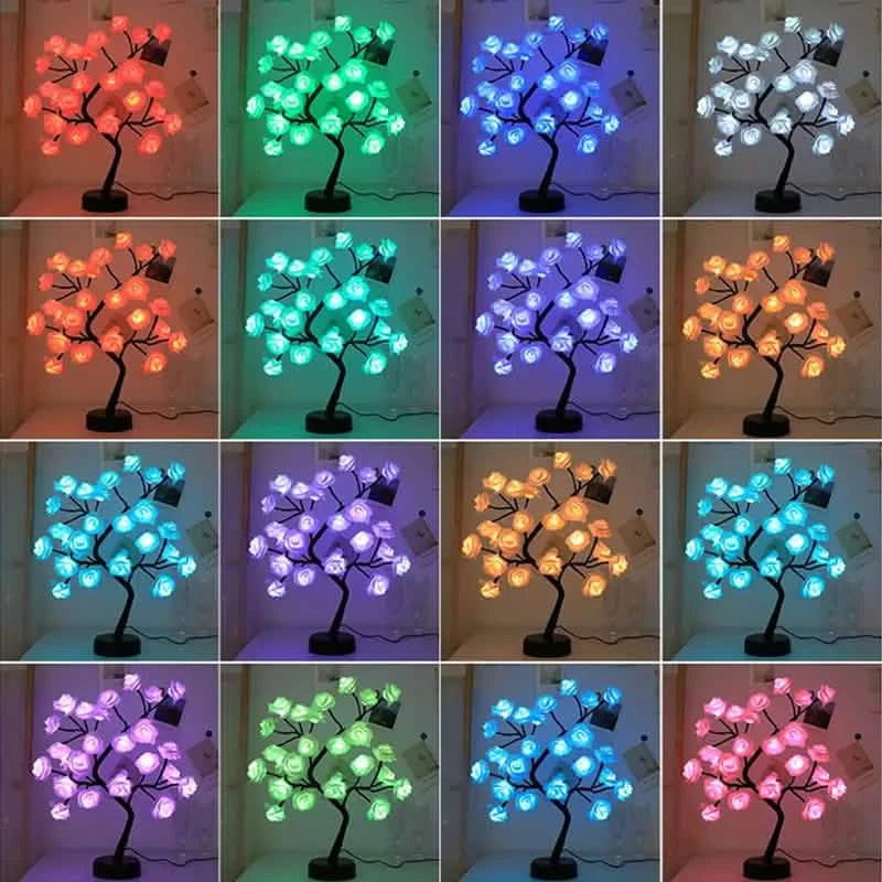 24 LED RGB 16 Colors Rose Tree Night Light Battery And USB Plug Operated Rose Flower Fairy Lights Remote Control Furniture & Decor - DailySale