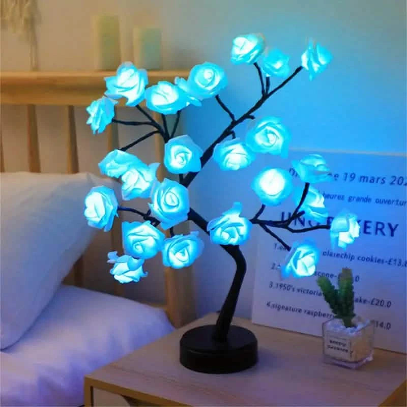 24 LED RGB 16 Colors Rose Tree Night Light Battery And USB Plug Operated Rose Flower Fairy Lights Remote Control Furniture & Decor - DailySale