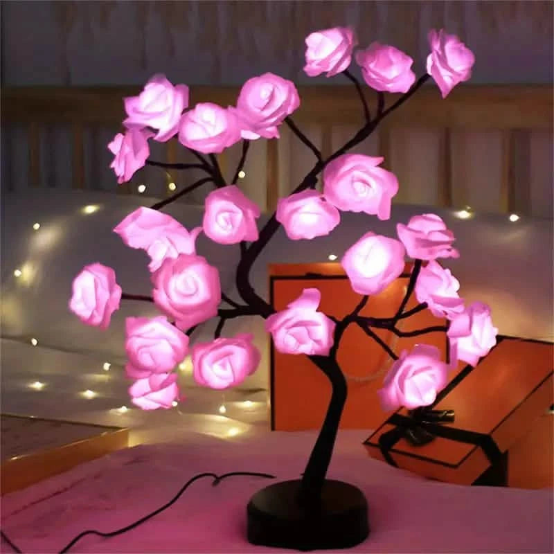 24 LED RGB 16 Colors Rose Tree Night Light Battery And USB Plug Operated Rose Flower Fairy Lights Remote Control Furniture & Decor - DailySale