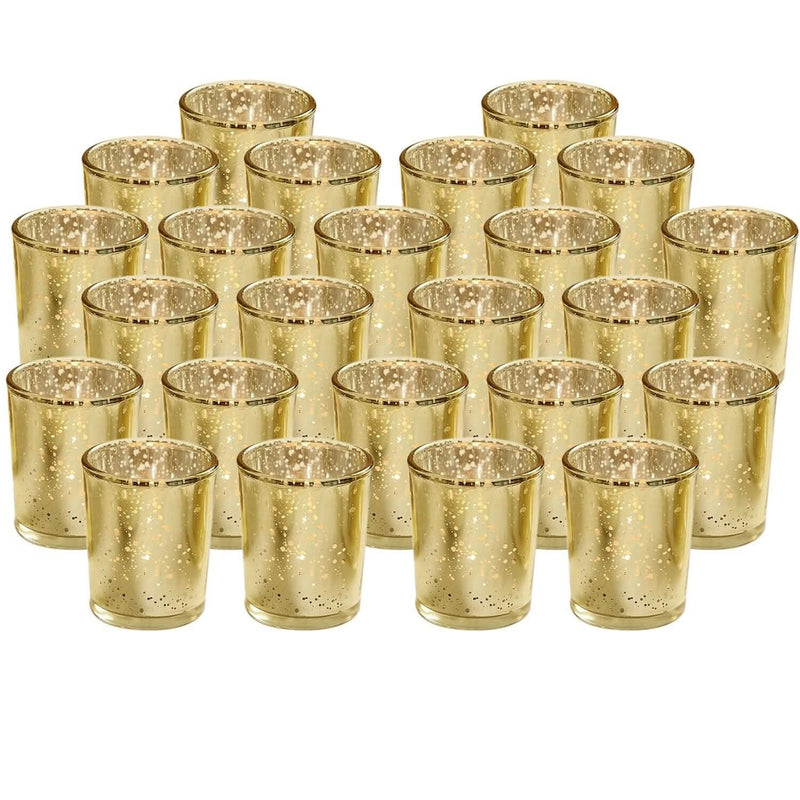 24-Pieces Gold Votive Tealights Candle Holder Mercury Glass Indoor Lighting - DailySale