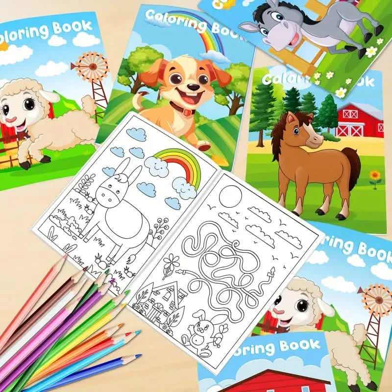 24-Pieces: Mini Coloring Books with 24 Stacking Crayons, Farm Themed Arts & Crafts - DailySale