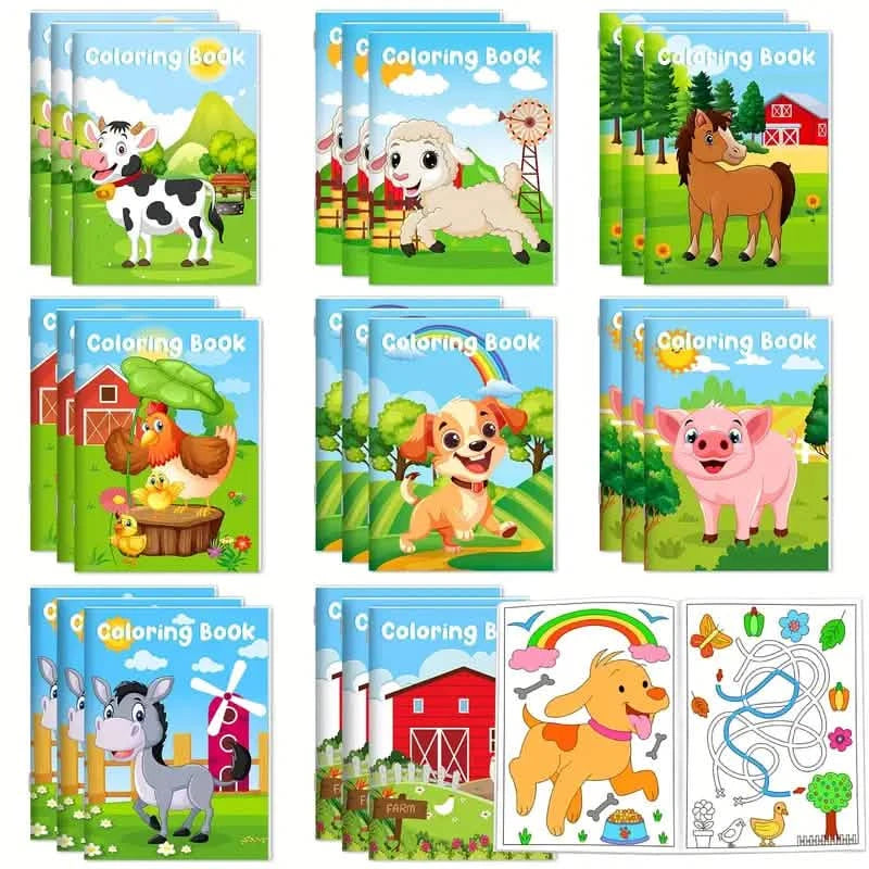24-Pieces: Mini Coloring Books with 24 Stacking Crayons, Farm Themed Arts & Crafts - DailySale