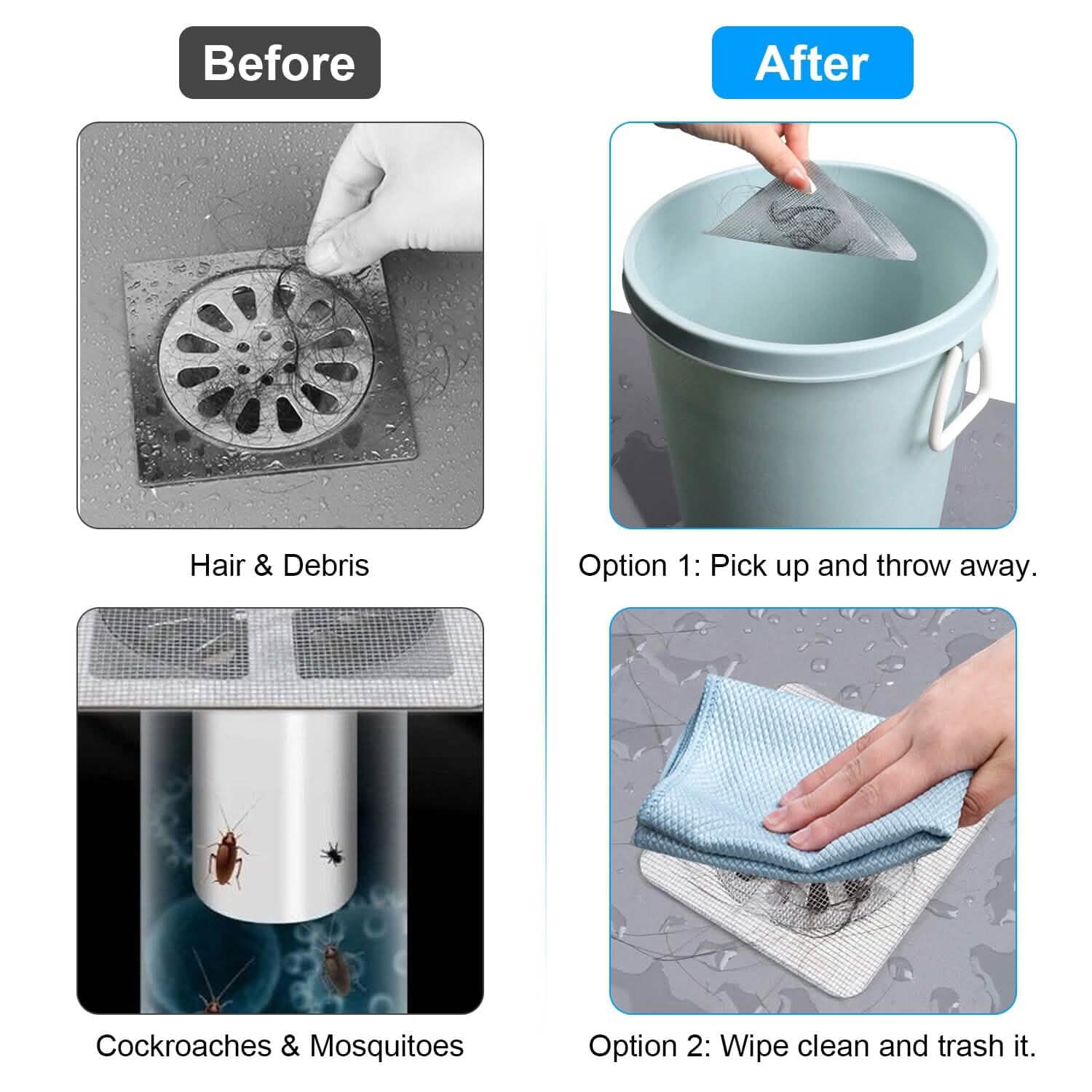 25-Pack: 3.94 x 3.94" Disposable Floor Drain Sticker Hair Catcher Bath - DailySale