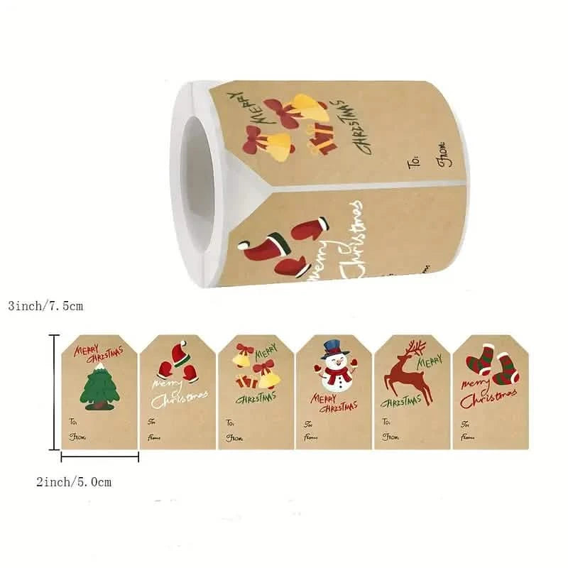 250 Pieces/Roll Christmas Stickers - 2x3 Kraft Paper Tree Socks Snowman Elk Merry Christmas Holiday Decor & Apparel - DailySale
