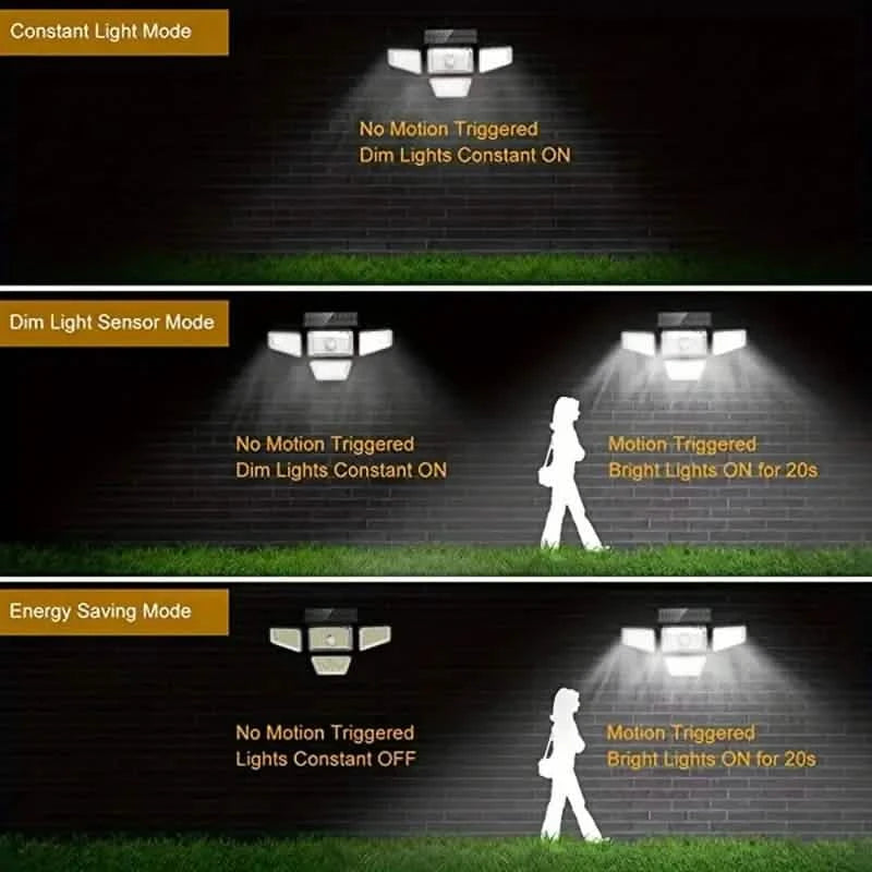 270 LEDs Solar Wall Light With Motion Sensor - 4 Head Lamp, 3 Lighting Modes Wide Angle Security Wireless Flood Light Outdoor Lighting - DailySale