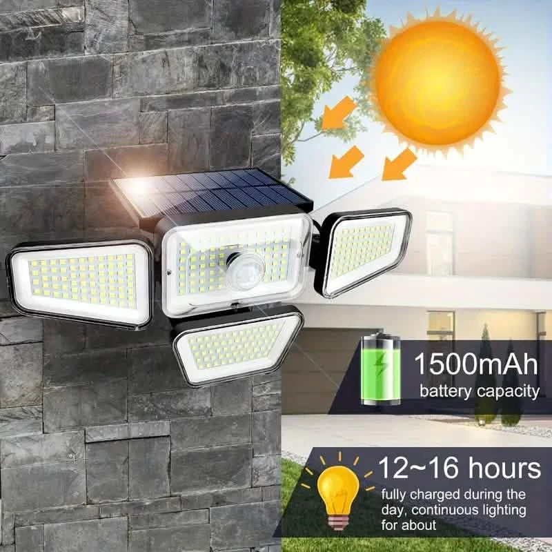 270 LEDs Solar Wall Light With Motion Sensor - 4 Head Lamp, 3 Lighting Modes Wide Angle Security Wireless Flood Light Outdoor Lighting - DailySale