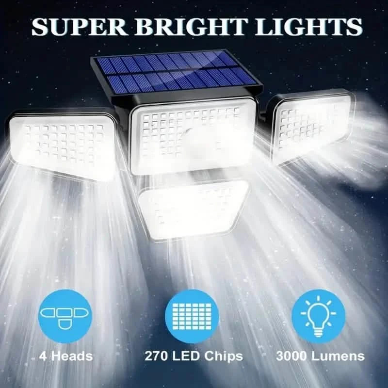 270 LEDs Solar Wall Light With Motion Sensor - 4 Head Lamp, 3 Lighting Modes Wide Angle Security Wireless Flood Light Outdoor Lighting - DailySale