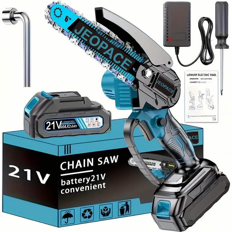 21V 4-6 Inch Cordless Chainsaw Kit with Built-in Lubrication, Battery and Charger