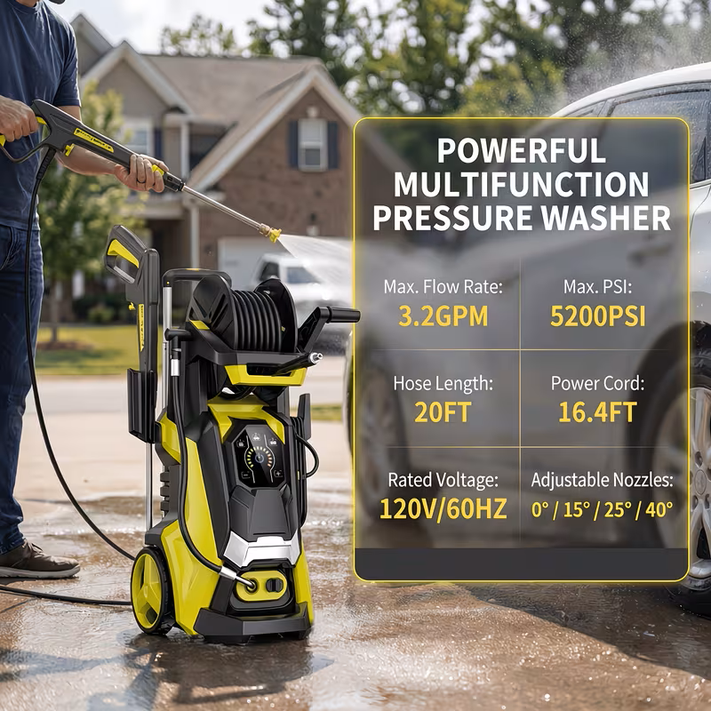 Electric Pressure Washer 4500 PSI 3.2 GPM w/ Foam Cannon Hose Reel