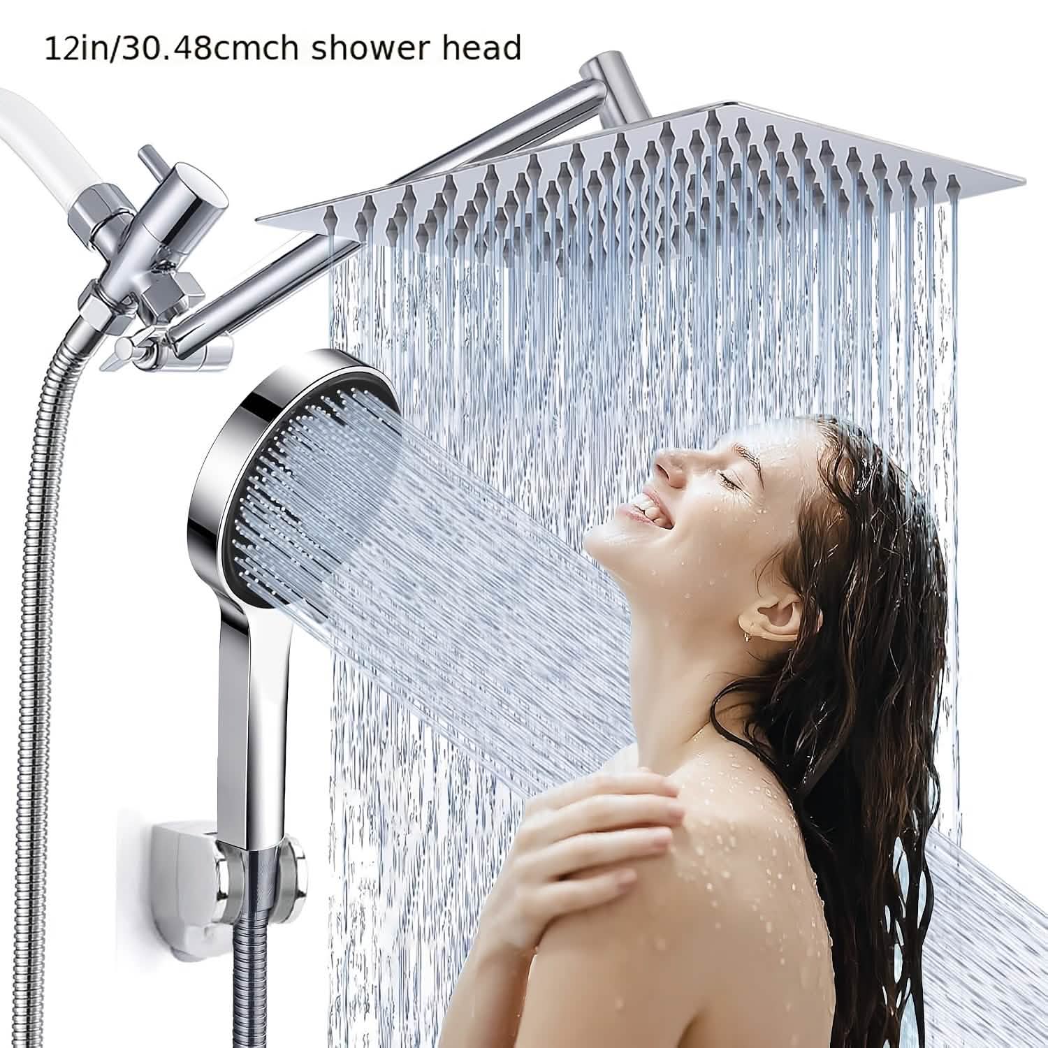High Pressure Rainfall & Handheld Shower Head – Adjustable, Chrome/Black