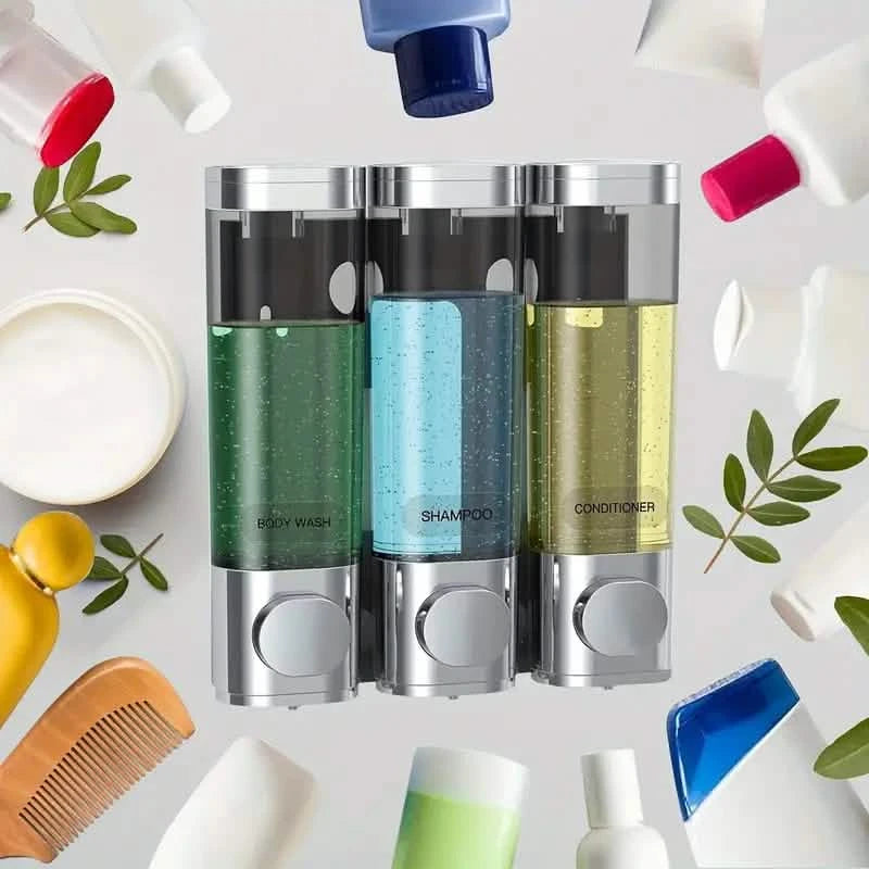 3-Chamber Shower Dispenser - Wall Mounted, No Leakage, No Drill Bath - DailySale