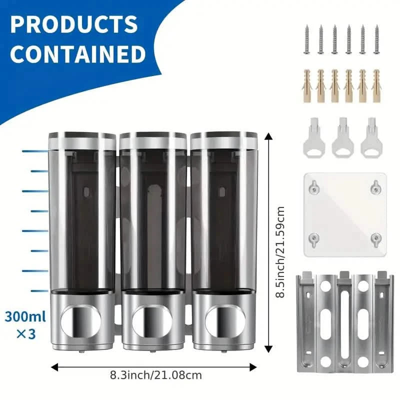 3-Chamber Shower Dispenser - Wall Mounted, No Leakage, No Drill Bath - DailySale