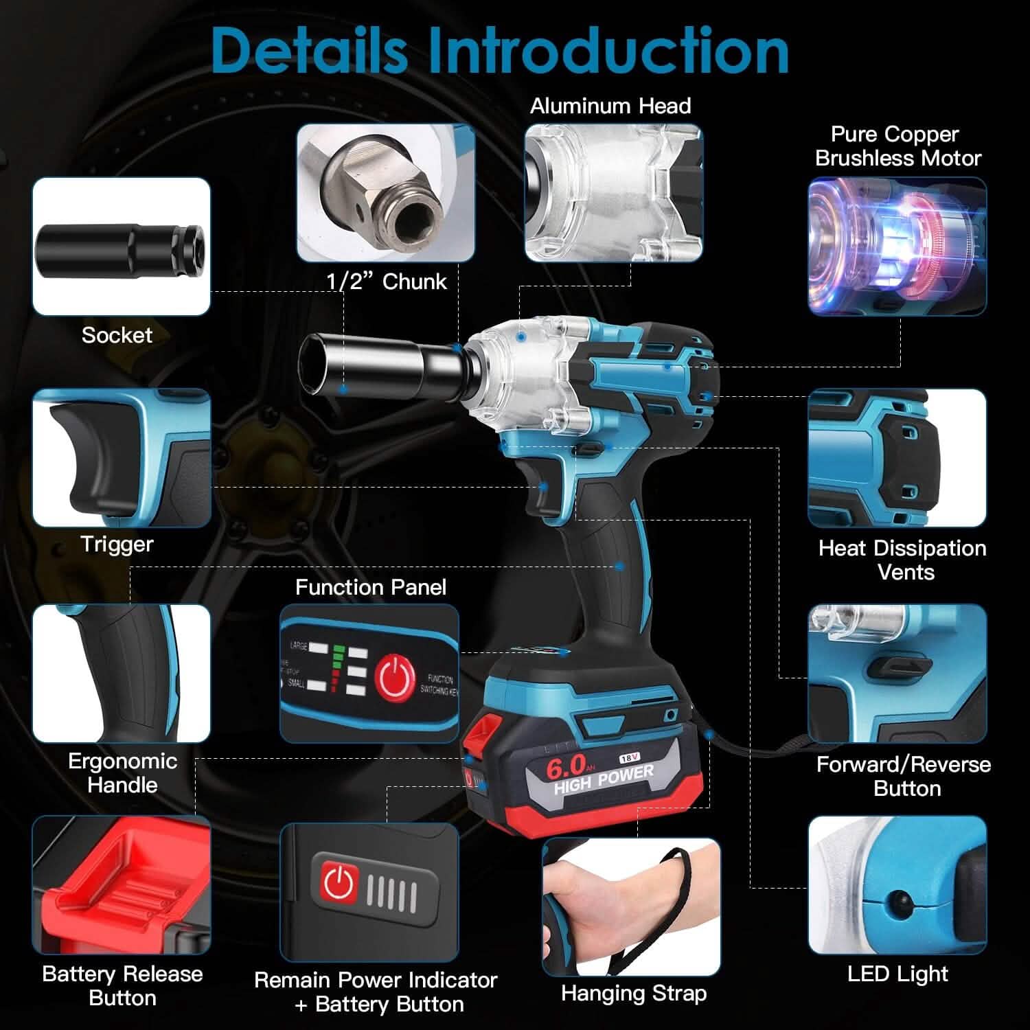 3-In-1 Cordless Electric Impact Wrench Drill Screwdriver with Brushless Motor Max 3450RPM Variable Speed Home Improvement - DailySale