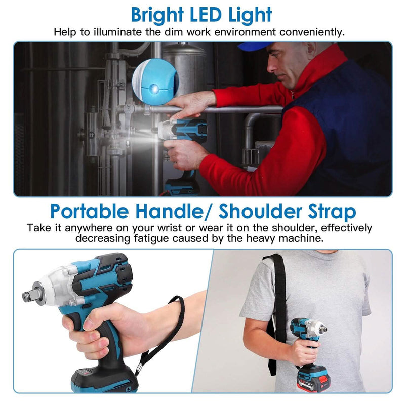 3-In-1 Cordless Electric Impact Wrench Drill Screwdriver with Brushless Motor Max 3450RPM Variable Speed Home Improvement - DailySale