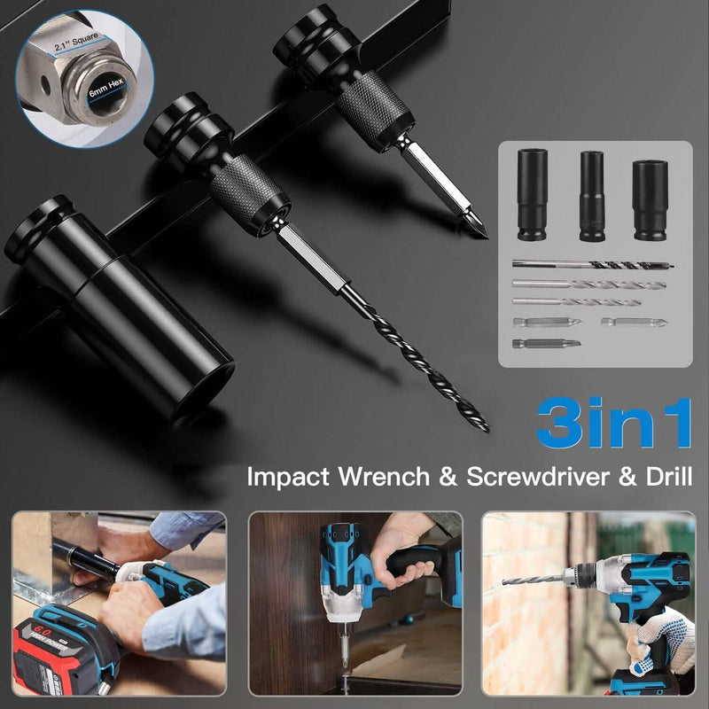 3-In-1 Cordless Electric Impact Wrench Drill Screwdriver with Brushless Motor Max 3450RPM Variable Speed Home Improvement - DailySale