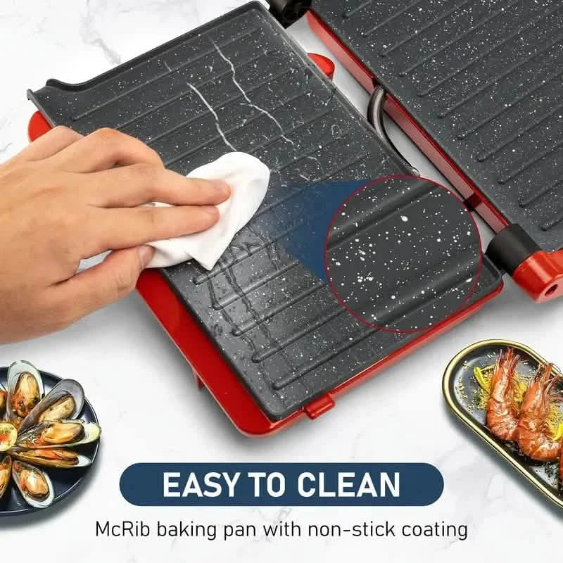 3-in-1 Electric Indoor Non-Stick Grill & Panini Press Sandwich Maker with Adjustable Temperature Control and Grease Tray Kitchen Appliances - DailySale