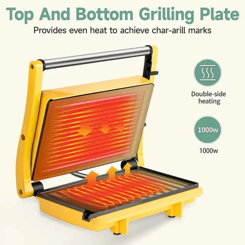 3-in-1 Electric Indoor Non-Stick Grill & Panini Press Sandwich Maker with Adjustable Temperature Control and Grease Tray Kitchen Appliances - DailySale