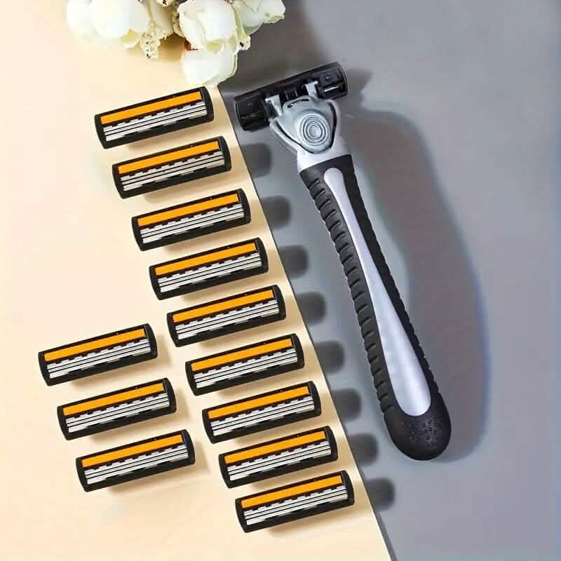 3-Layer Stainless Steel Razor Hair Removal 12 Shaving Blades and 1 Handle Men's Grooming - DailySale