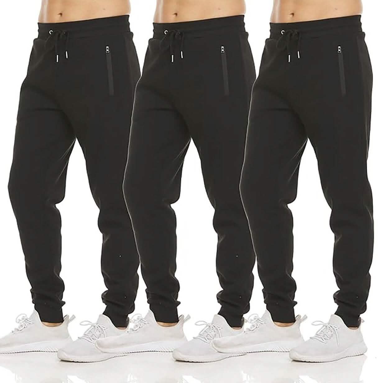 3-Pack: Men's Fleece Active Jogger Pants with Zipper Pockets Women's Bottoms Black M - DailySale