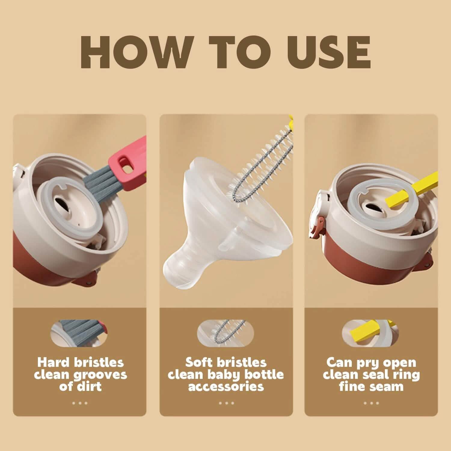 3-Piece: 3-in-1 Petal Cup Lid Cleaning Brush Kitchen Tools & Gadgets - DailySale